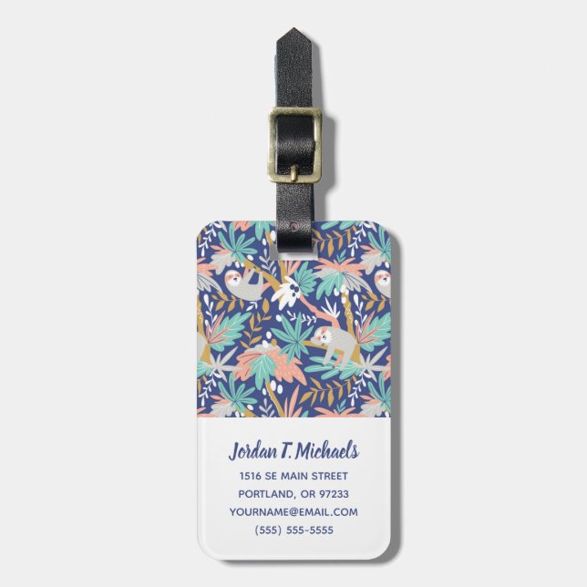 Étiquette À Bagage Ajoutez votre motif bleu | tropical nommé de (Devant Vertical)