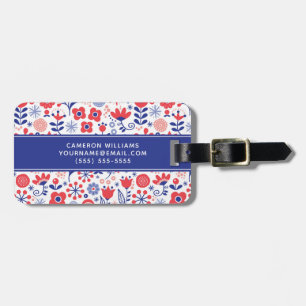Étiquette À Bagage Ajoutez votre motif floral bleu et de corail nommé