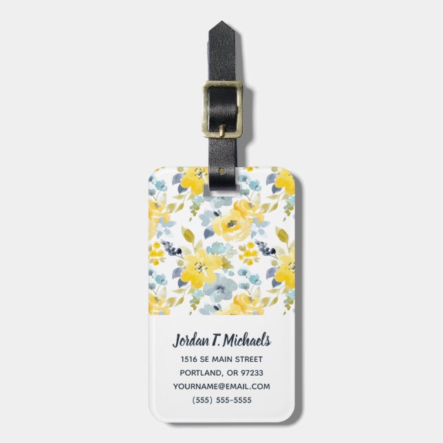Étiquette À Bagage Ajoutez votre motif jaune et bleu nommé de | (Devant Vertical)
