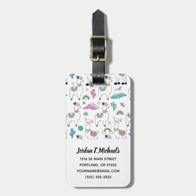 Étiquette À Bagage Ajoutez votre motif | mignon nommé de lama de (Devant Vertical)