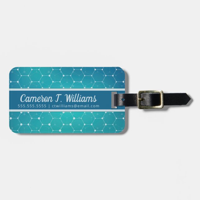 Étiquette À Bagage Ajoutez votre motif nommé d'ADN de Teal de bleu de (Devant horizontal)