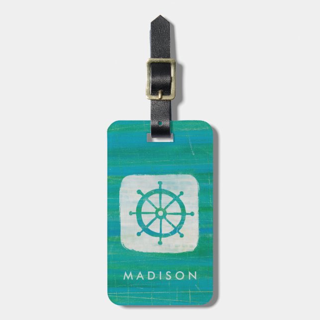 Étiquette À Bagage Ajoutez votre volant | côtier nommé d'Aqua de (Devant Vertical)