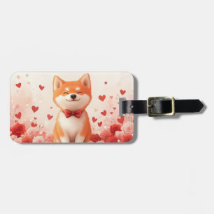 Étiquette À Bagage Akita avec des Roses - Saint-Valentin 