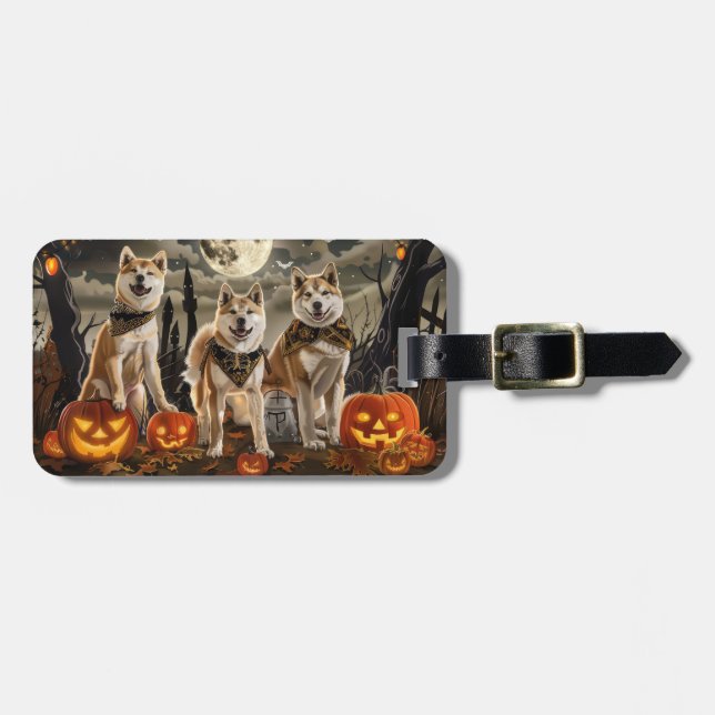 Étiquette À Bagage Akita Halloween Épouvantable (Devant horizontal)
