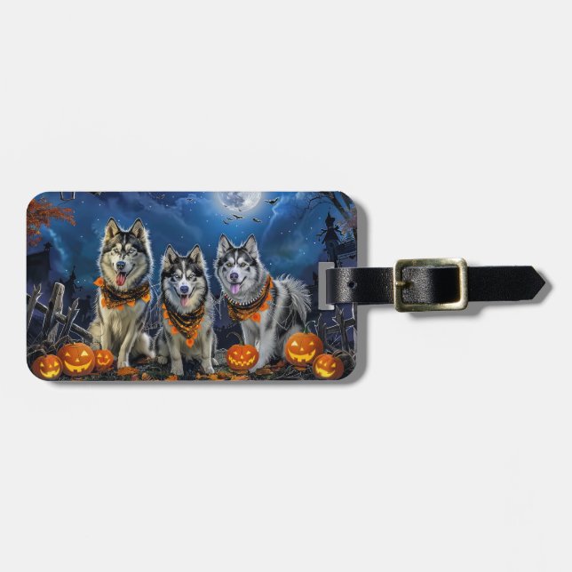 Étiquette À Bagage Alaskan Malamute Halloween Éffrayant (Devant horizontal)
