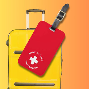Étiquette À Bagage Alerte Médicale personnalisée rouge diabétique
