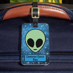 Étiquette À Bagage Alien vert amusant Personnalisé