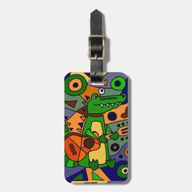 Étiquette À Bagage Alligator drôle jouant l'art moderne original de (Devant Vertical)