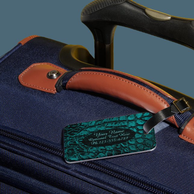 Étiquette À Bagage Alligator Turquoise Faux Cuir (Créateur téléchargé)