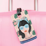 Étiquette À Bagage Allons-y  | Beauté de la plage Flamant rose tropic<br><div class="desc">Notre étiquette de sac élégant et tendance présente notre beauté de plage de style rétro peinte à la main, des feuilles de palmiers tropicaux et des flamants roses design. "Let's Go" est conçu dans une police de caractères stylisée et magnifiquement incorporé dans les lunettes de soleil élégantes. Un flamand rose...</div>
