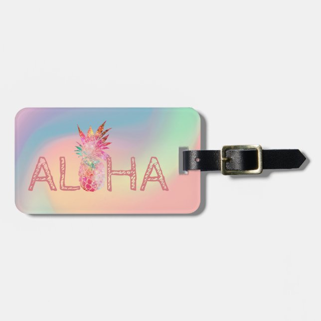 Étiquette À Bagage Aloha Ananas Coloré Holographique (Devant horizontal)