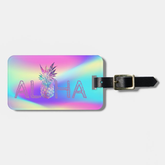 Étiquette À Bagage Aloha Ananas Hawaïen Holographique (Devant horizontal)