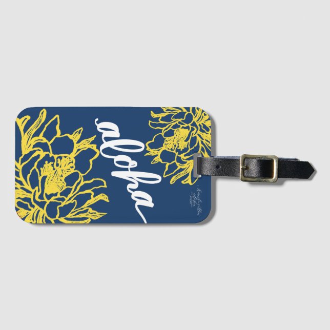 Étiquette À Bagage Aloha le bleu avec le cierge jaune fleurit des (Devant Horizontal)