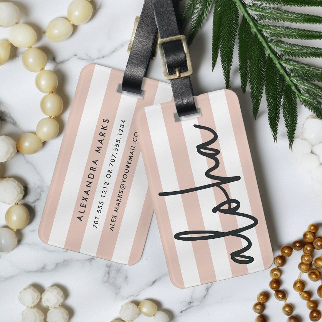 Étiquette À Bagage Aloha | Personnalisé rose pâle (Créateur téléchargé)