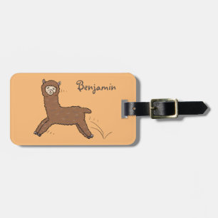 Étiquette À Bagage Alpaca de dessin animé marron heureux mignon
