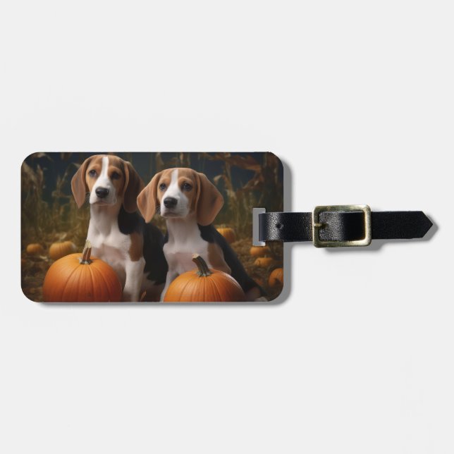 Étiquette À Bagage American Anglais Foxhound Puppy Automne Delight (Devant horizontal)