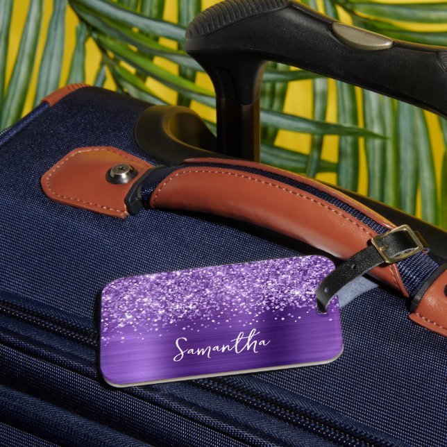 Étiquette À Bagage Améthyste Pailletée Violet Glam Nom (Insitu Rectoal 3)
