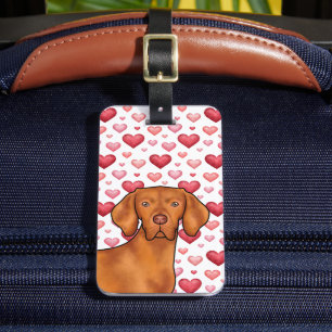 Étiquette À Bagage Amour de chien Vizsla avec motif de cœur rouge et
