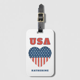 Étiquette À Bagage Amour patriotique américain drapeau USA cœur nom p
