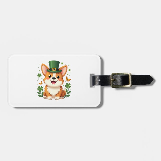 Étiquette À Bagage Amoureux de Corgi Trèfle Joyeux Saint-Patrick (Devant horizontal)