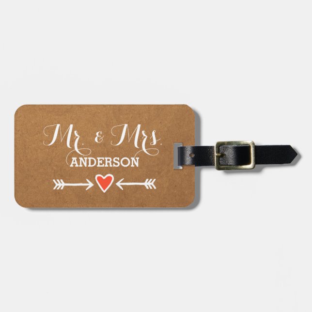 Étiquette À Bagage Amoureux roses et M. et Mme blancs de nom de (Devant horizontal)