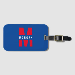Étiquette À Bagage Amusant élégant Monogramme Nom Initial Bleu Blanc