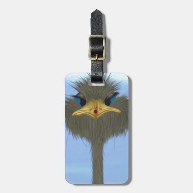 Étiquette À Bagage Amusant Ostrich George Et Mignonne Ladybug (Devant Vertical)