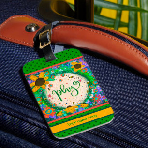 Étiquette À Bagage Amusement Jouer Nom personnalisé Floral Bumblebee