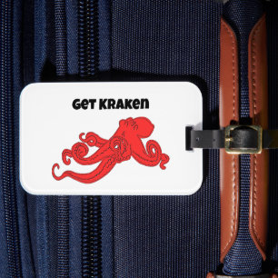 Étiquette À Bagage Amusez-vous avec Kraken Rétro Pieuvre Rouge de Des