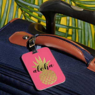 Étiquette À Bagage Ananas Aloha Or Rose Tropical