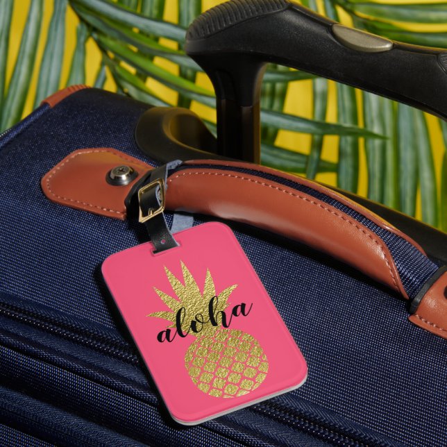 Étiquette À Bagage Ananas Aloha Or Rose Tropical (Insitu Rectoal 1)