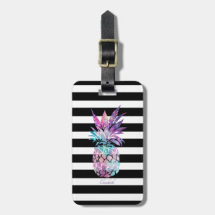 Étiquette À Bagage Ananas Coloré Sur Rayures - Personnalisé