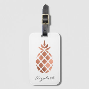 Étiquette À Bagage Ananas en feuille de faux or rose personnalisé