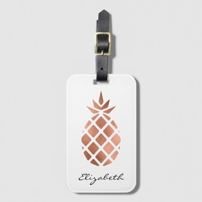 Étiquette À Bagage Ananas en feuille de faux or rose personnalisé (Devant Vertical)