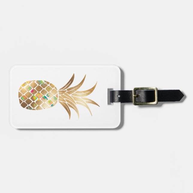 Étiquette À Bagage Ananas, Faux Gold+Collage (Devant horizontal)