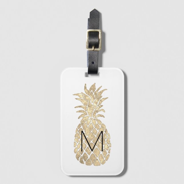 Étiquette À Bagage ananas monogramme personnalisé (Devant Vertical)