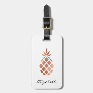 Étiquette À Bagage Ananas personnalisé avec feuille de faux or rose