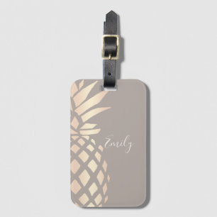 Étiquette À Bagage Ananas rose et gris d'or d'en cuivre assez élégant