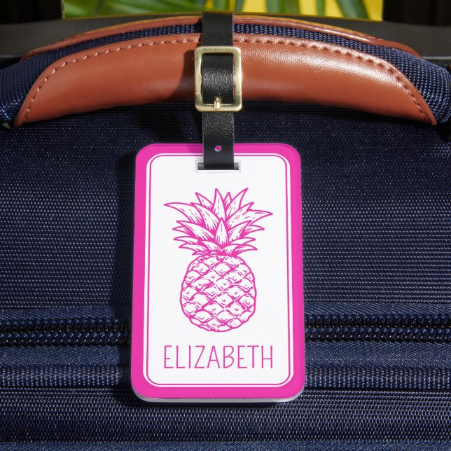 Étiquette À Bagage Ananas rose tropicale Preppy Personnalisé (Insitu Rectoal 2)