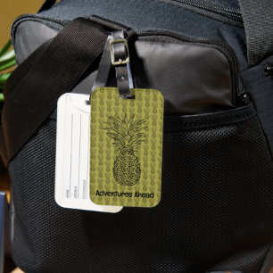 Étiquette À Bagage Ananas sur fond vert motif