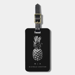 Étiquette À Bagage Ananas tendance noir blanc Monogramme personnali