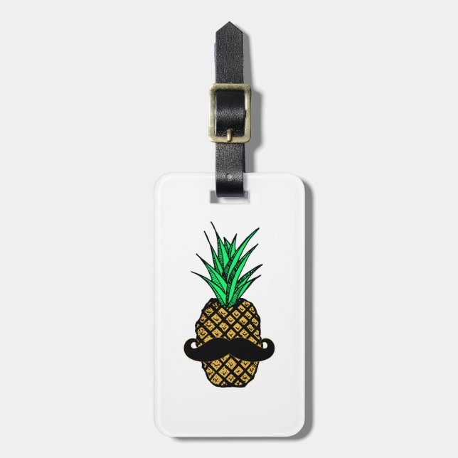 Étiquette À Bagage Ananas tropical drôle avec la moustache (Devant Vertical)