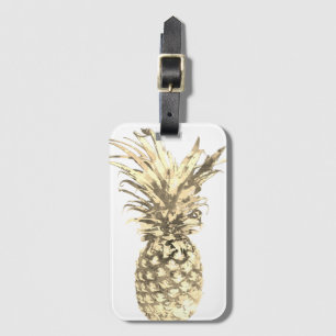Étiquette À Bagage Ananas Tropical Gold sur blanc