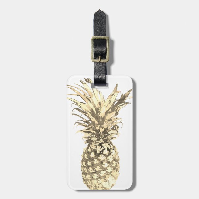 Étiquette À Bagage Ananas Tropical Gold sur blanc (Devant Vertical)