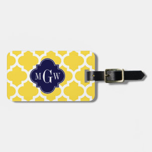 Étiquette À Bagage Ananas Wht Marocain #5 Navy 3 Initial Monogramme