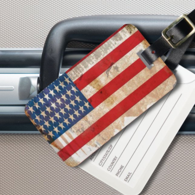 Étiquette À Bagage Ancienne gloire Stars Stripes drapeau américain en (Old glory Stars Stripes distressed american flag Luggage Tag)