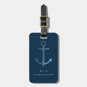 Étiquette À Bagage Ancre Blue Nautical Boat Monogramme personnalisé