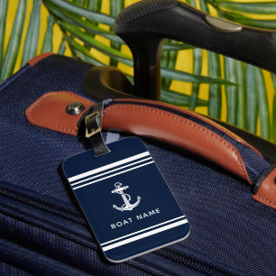 Étiquette À Bagage Ancre de bateau nautique bleu marine personnalisé
