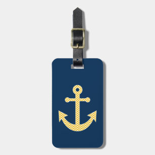 Étiquette À Bagage Ancre nautique avec Motif de Navy Jaune Chevron