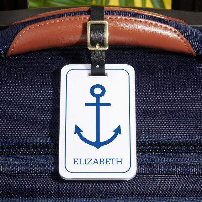 Étiquette À Bagage Ancre nautique bleu et blanc simple Personnalisée (Insitu Rectoal 2)
